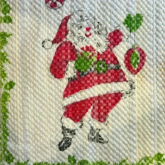 Vintage retro rug 24”x43” Mid Century styling. Santa, bells, candy canes, trees - Picture 1 of 9